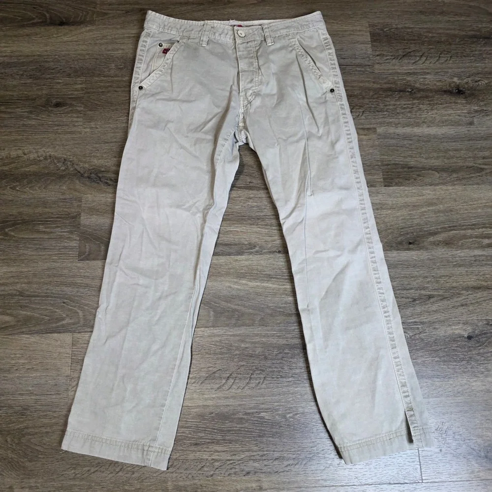 Napapijri Mens 32 Stanberg Cotton Straight Leg Pants Tan Khaki Button Fly - Picture 3 of 11